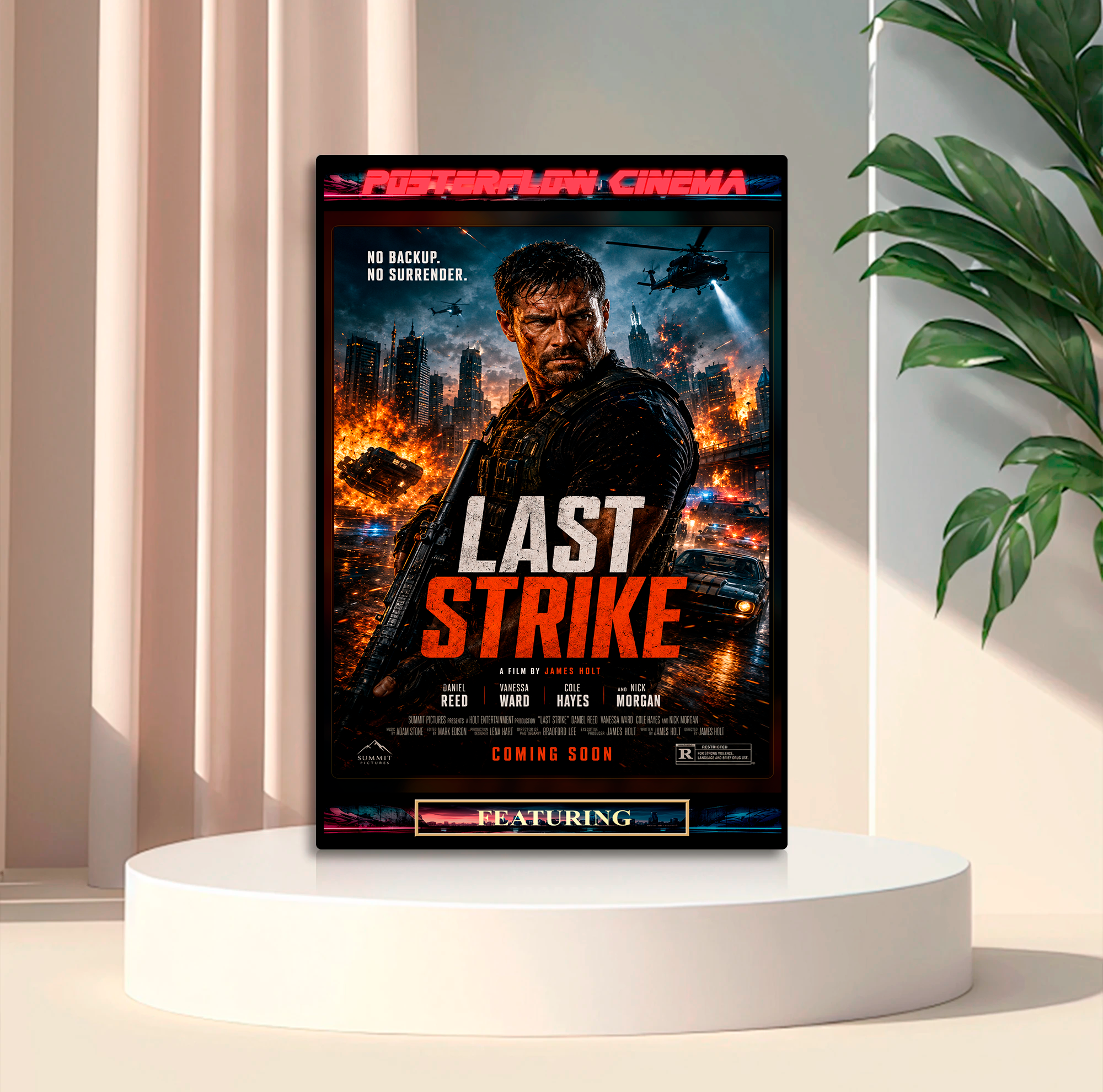 PosterFlow Cinema action poster display mockup